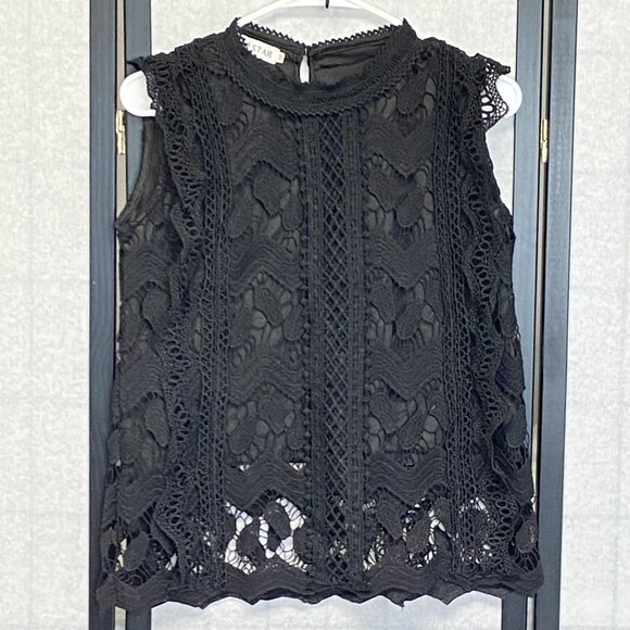 Yaostar Black Crochet Lace Sleeveless Ruffle Tank Top Tunic Lined Boho Chic M - Picture 1 of 15